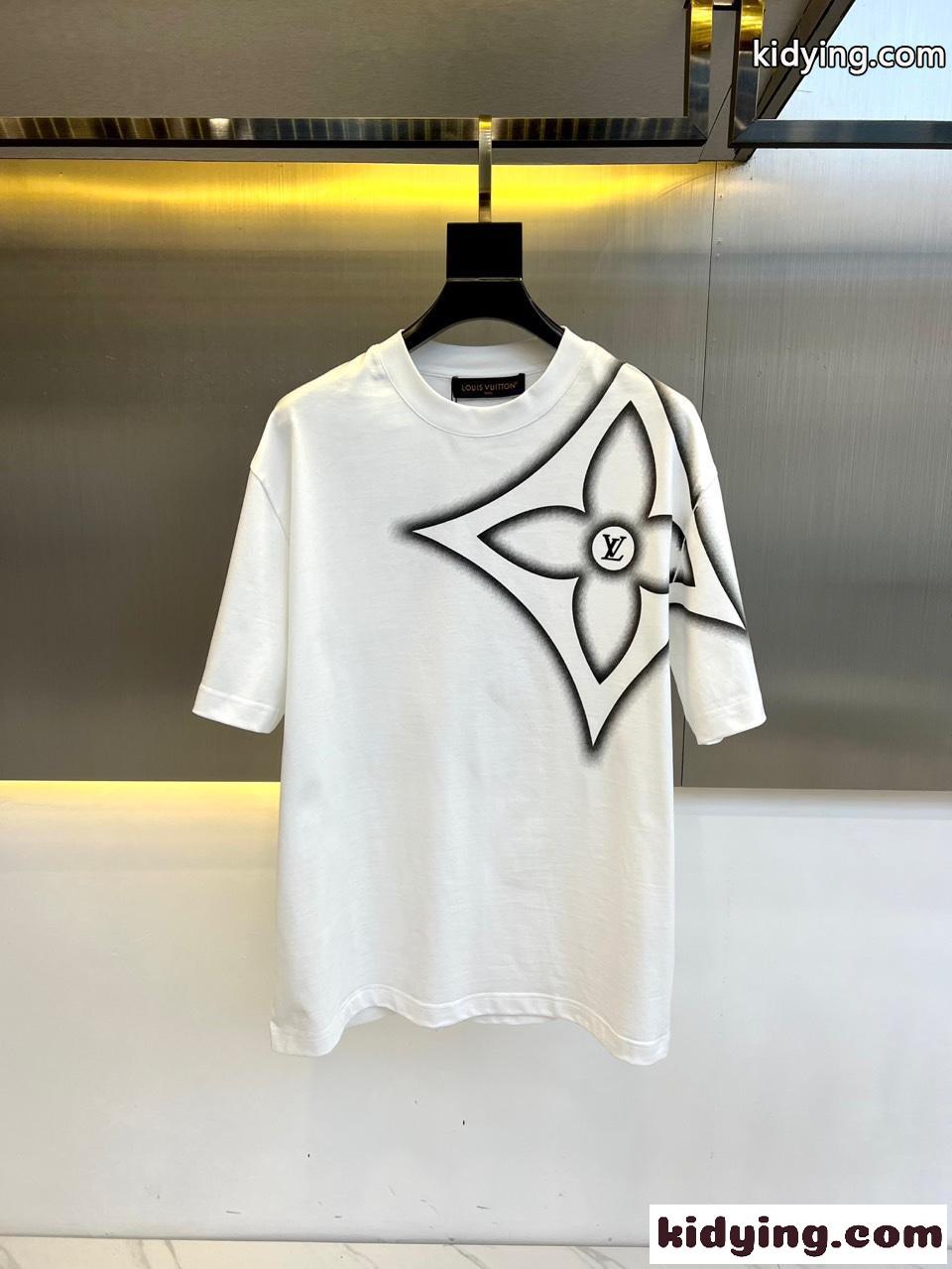 カジュアル ロゴプリント 半袖Tシャツ ルイ・ヴィトン Tシャツ コピー コットン ホワイト-0