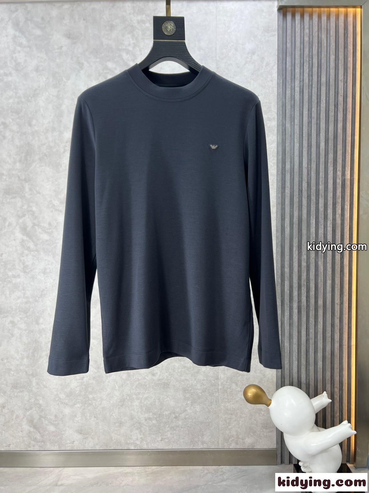 合わせやすい シンプル アルマーニ Tシャツ コピー クルーネック 長袖Tシャツ-1