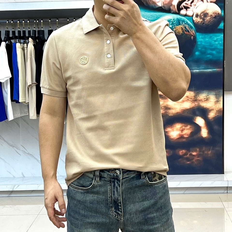 上品 カジュアル バーバリー 半袖Tシャツ コピー コットンピケ ポロシャツ カーキ-1