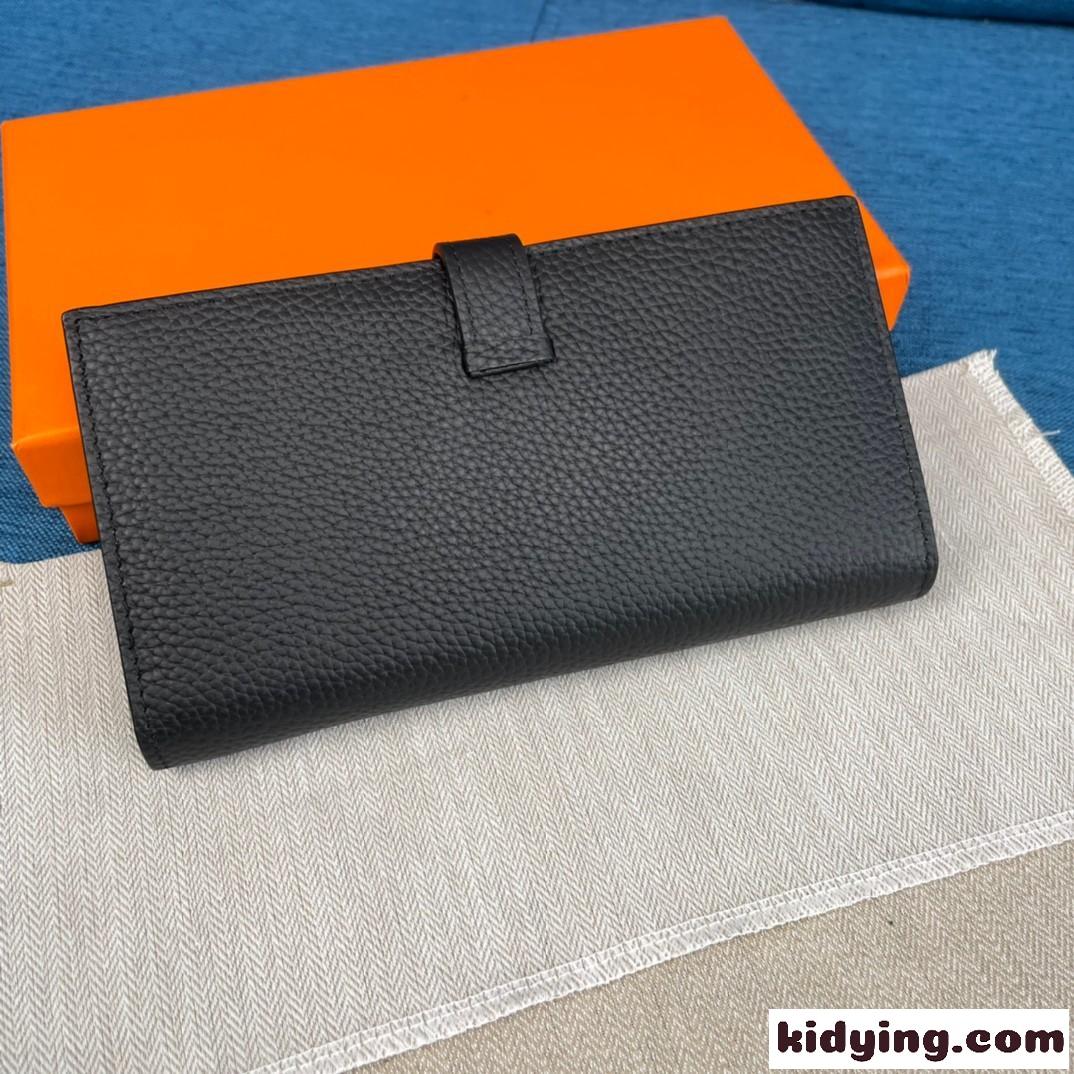 収納力バツグン レディース 長財布 無地 エルメス 財布 コピー ブラック シンプル 上品 ウォレット-1