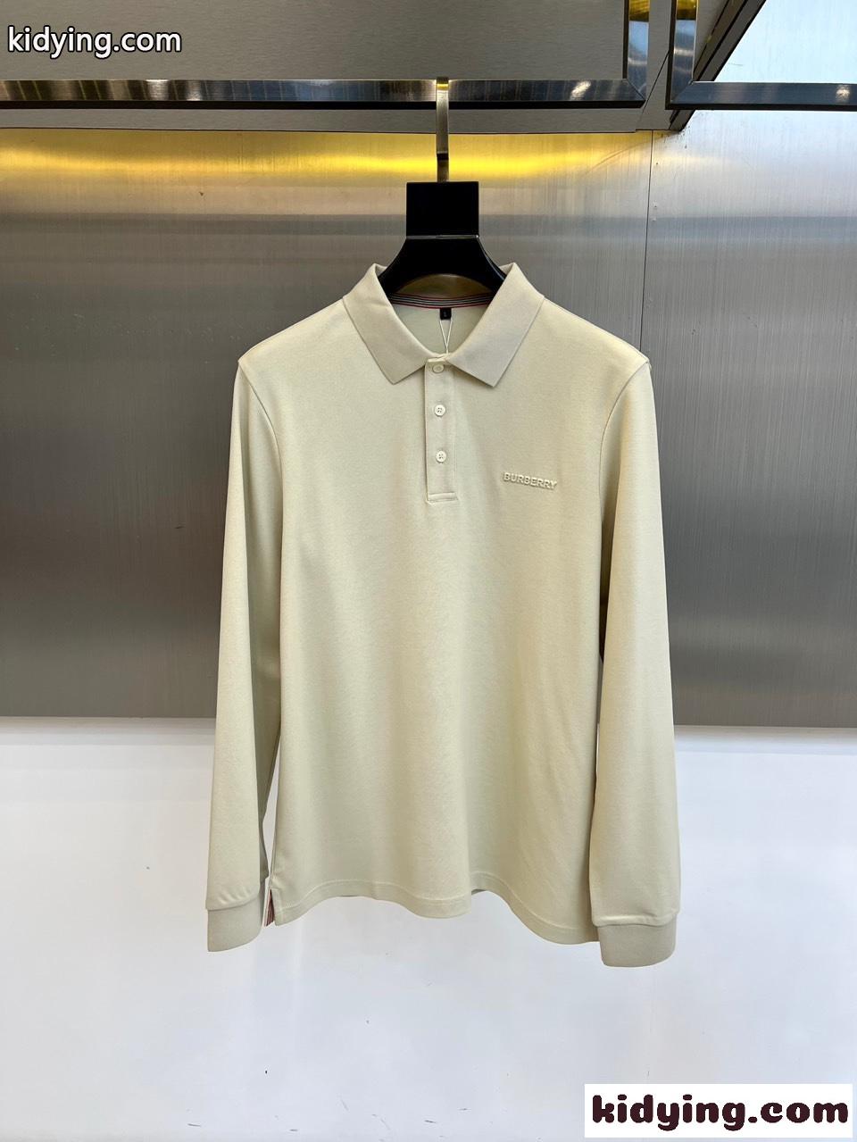 シンプル 合わせやすい ロゴ入り長袖 ポロシャツ バーバリー Tシャツ 偽物 ベージュ-0