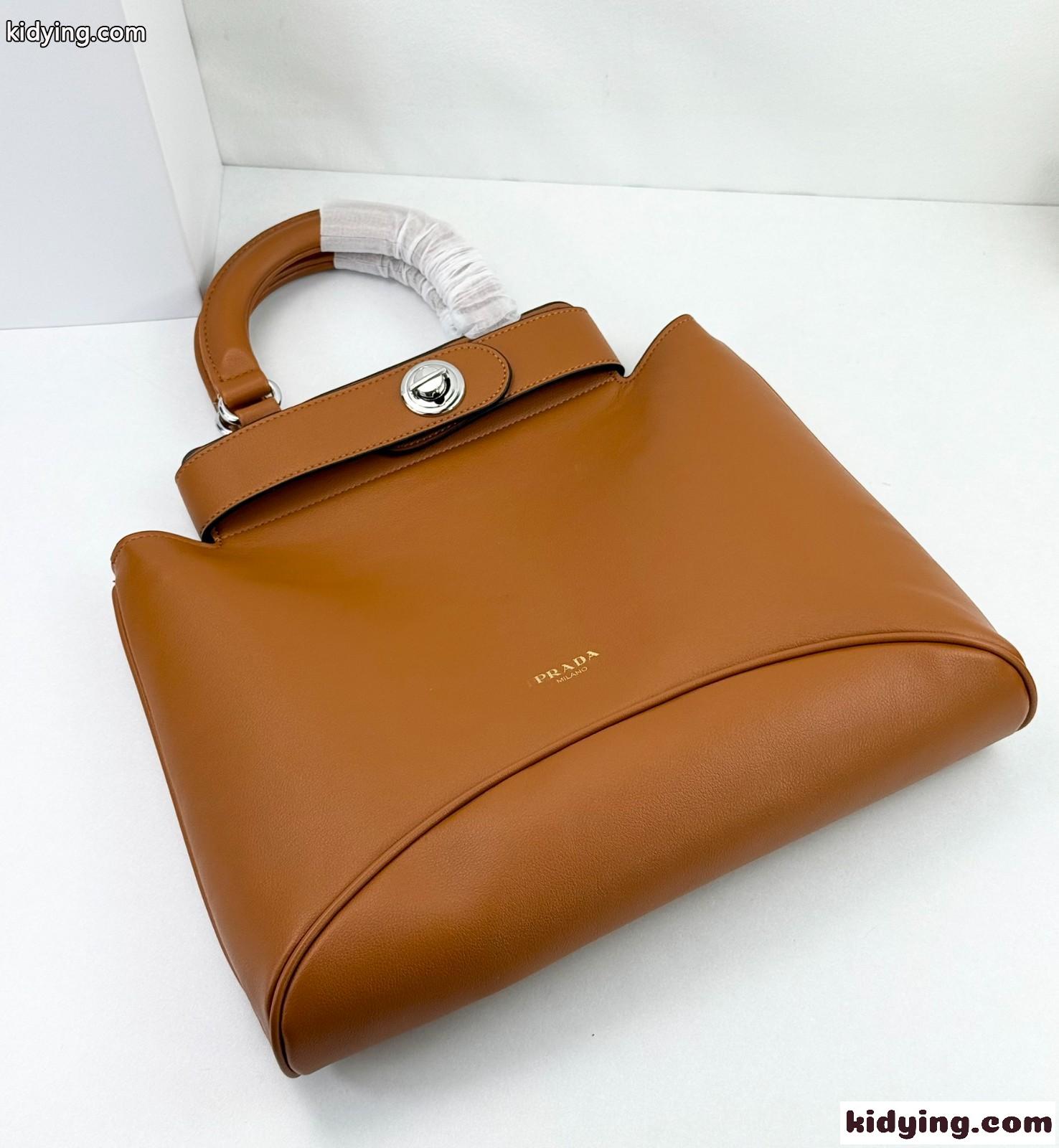 新作♪PRADA エチュード ミディアム レザーバッグ プラダ バッグ コピー ブラウン-3