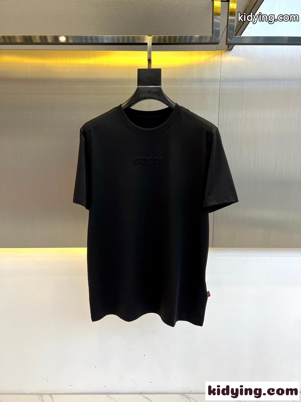 シンプル ロゴ グッチ Tシャツ コピー コットンジャージー 半袖Tシャツ ブラック-0