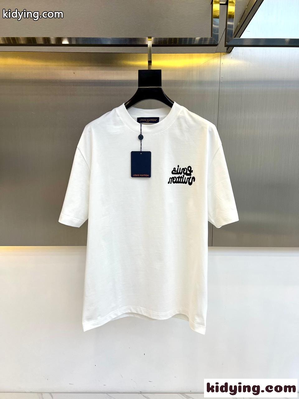 定番 お洒落 ロゴ 半袖Tシャツ ルイ・ヴィトン Tシャツ コピー コットン ホワイト-0