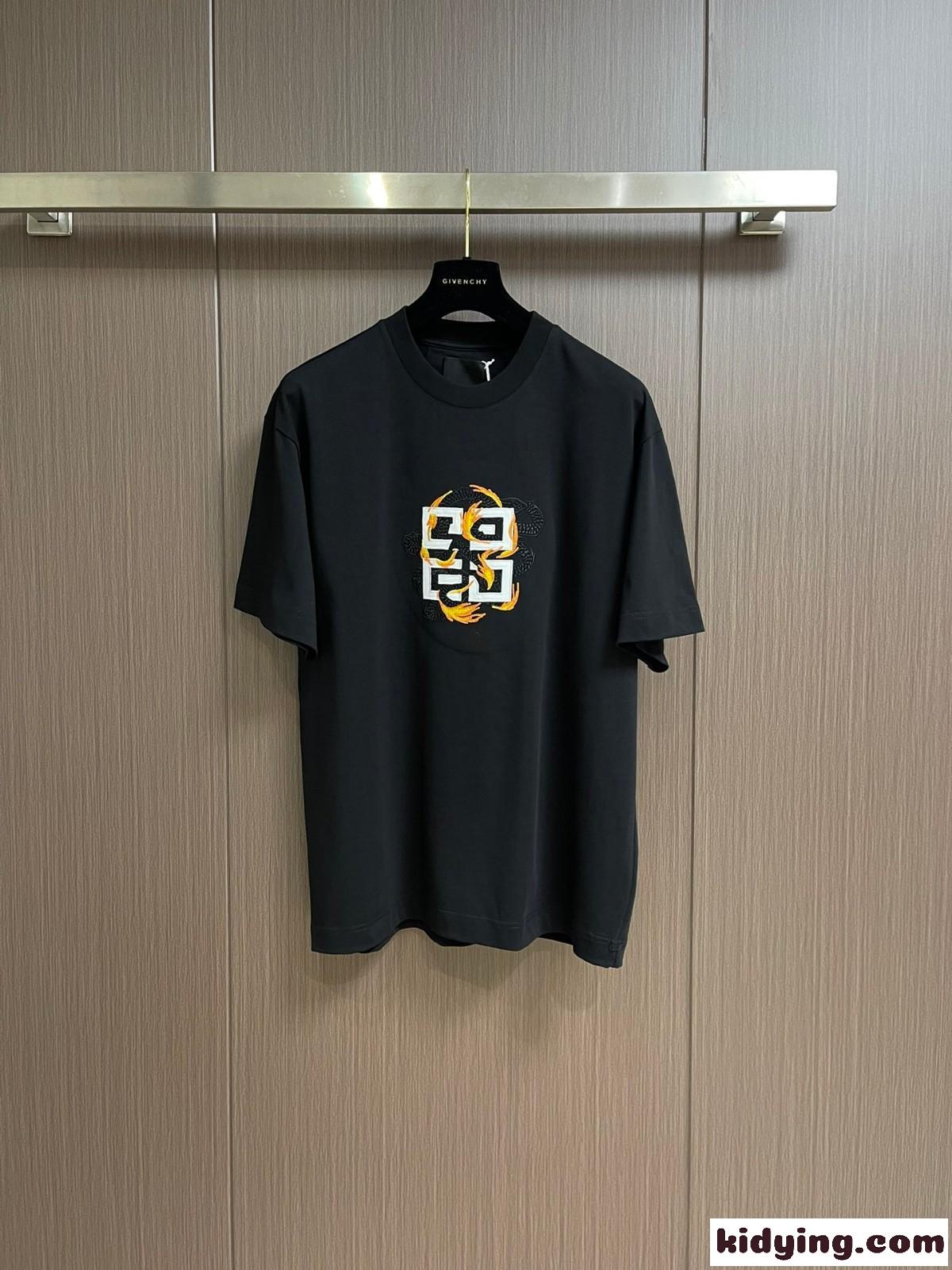 4Gドラゴンプリント コットン 半袖Tシャツ ジバンシィ Tシャツ 偽物 ブラック-0