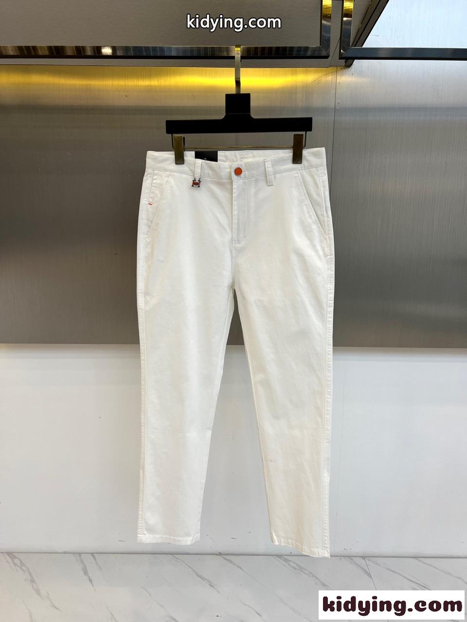シンプル 洗練された チノパンツ エルメス パンツ 偽物 ズボン ホワイト-1