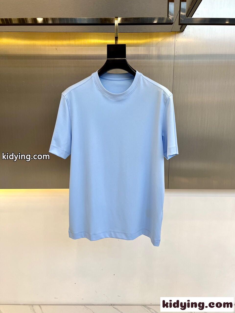 快適 冷感 クルーネック 半袖Tシャツ エルメネジルド・ゼニア Tシャツ コピー ライトブルー-0
