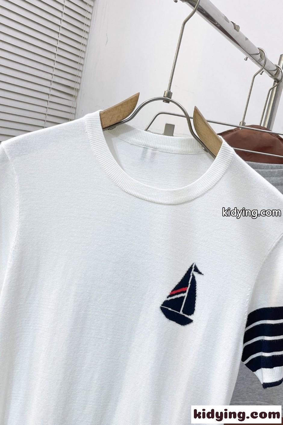 爽やか ヨットモチーフ 半袖 サマーニット トムブラウン Tシャツ 偽物 ホワイト-2