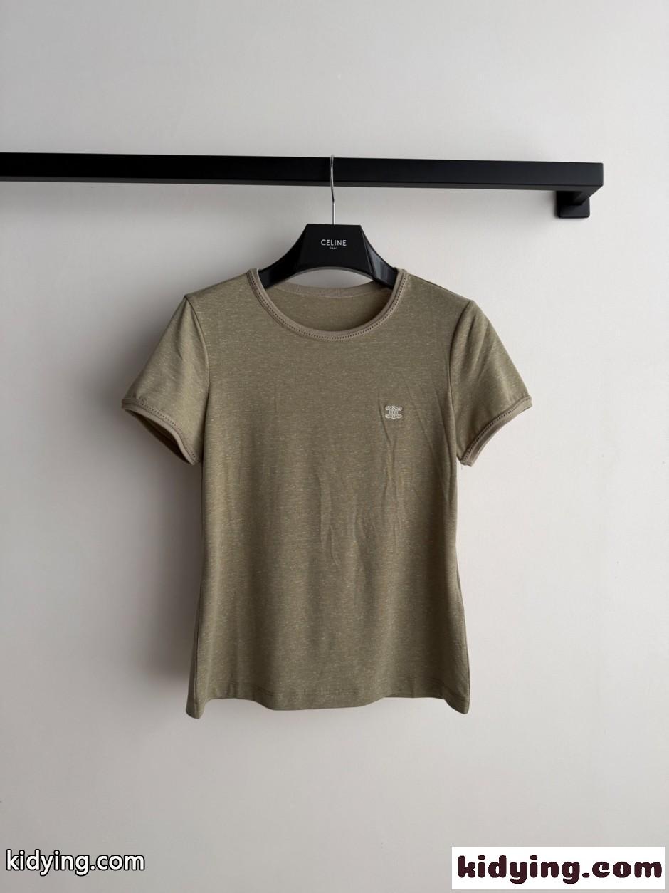 コットンリネン 半袖Tシャツ セリーヌ Tシャツ コピー グリーン-0