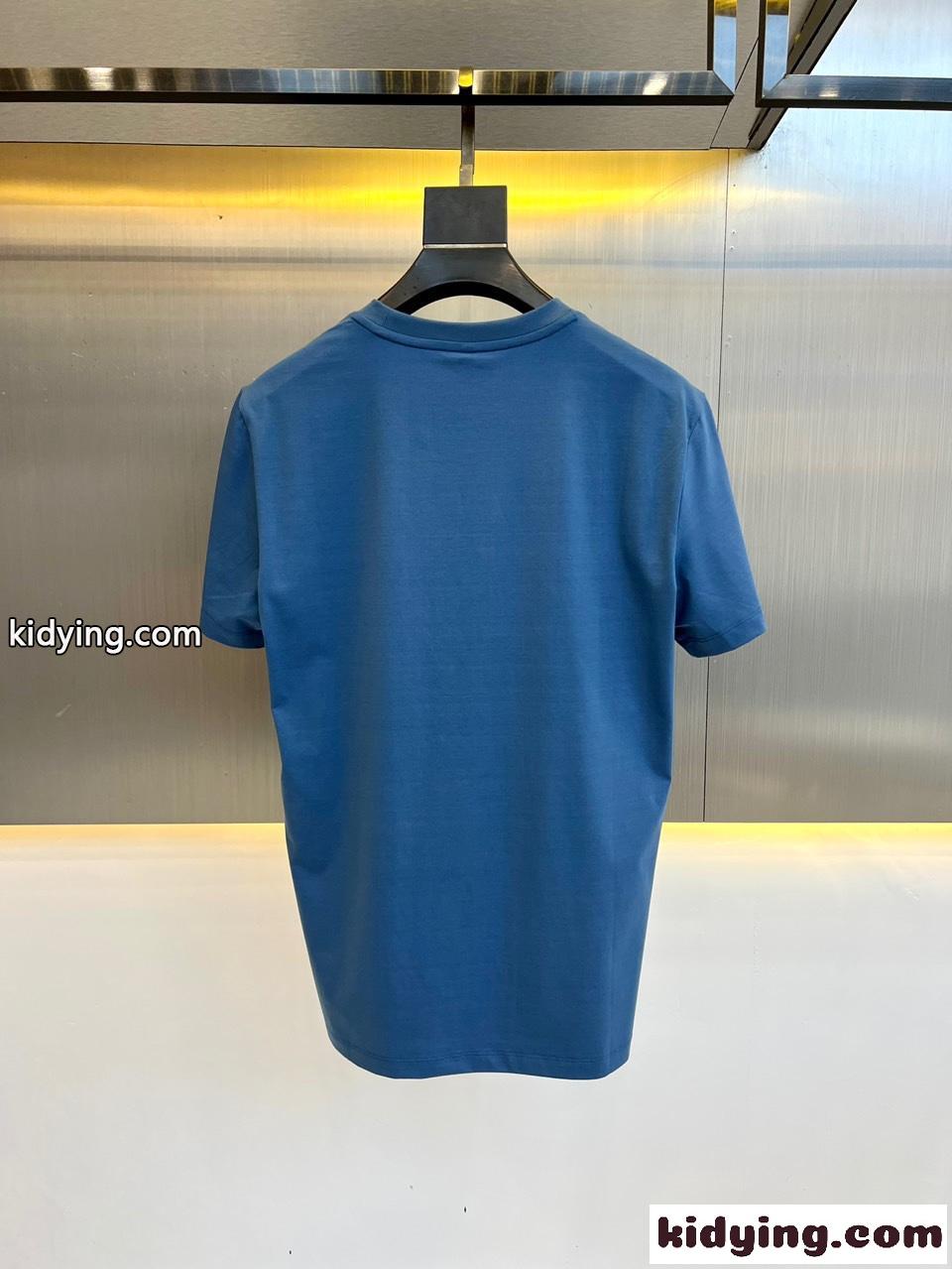 シンプル VLTN クルーネック コットン 半袖Tシャツ ヴァレンティノ Tシャツ コピー ブルー-3