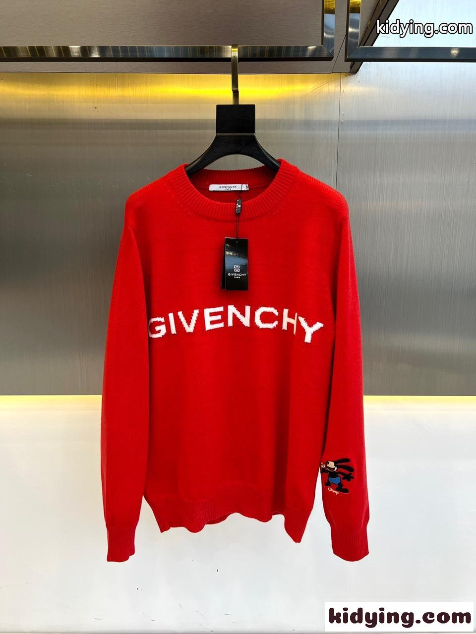 Disney x Givenchy ミッキー ロゴ クルーネック ジバンシィ セーター コピー レッド-0