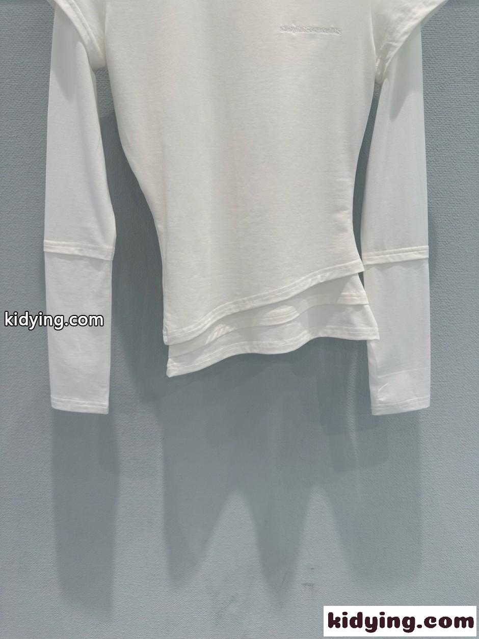 アシンメトリー レイヤード風 長袖Tシャツ アレキサンダーワング Tシャツ コピー ホワイト-0