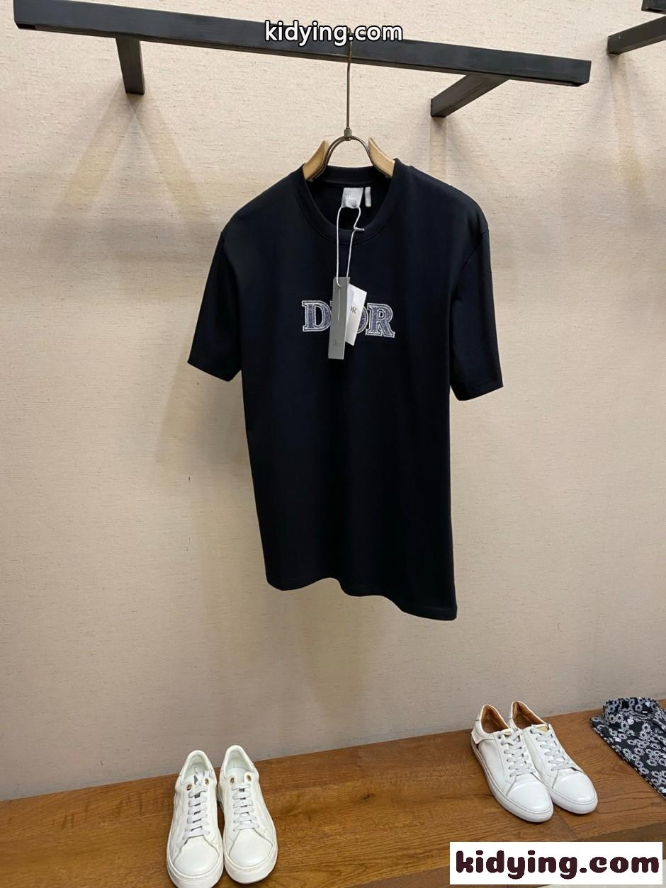 カジュアル 洗練された コットン 半袖Tシャツ クリスチャン・ディオール Tシャツ 偽物 ブラック-2