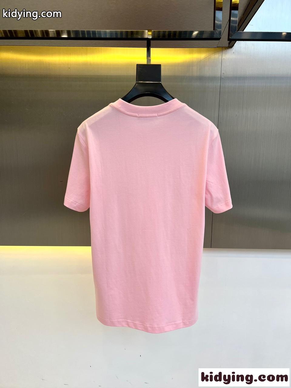 シンプル ロゴ入り クルーネック 半袖Tシャツ ドルチェ&ガッバーナ Tシャツ 偽物 ピンク-3