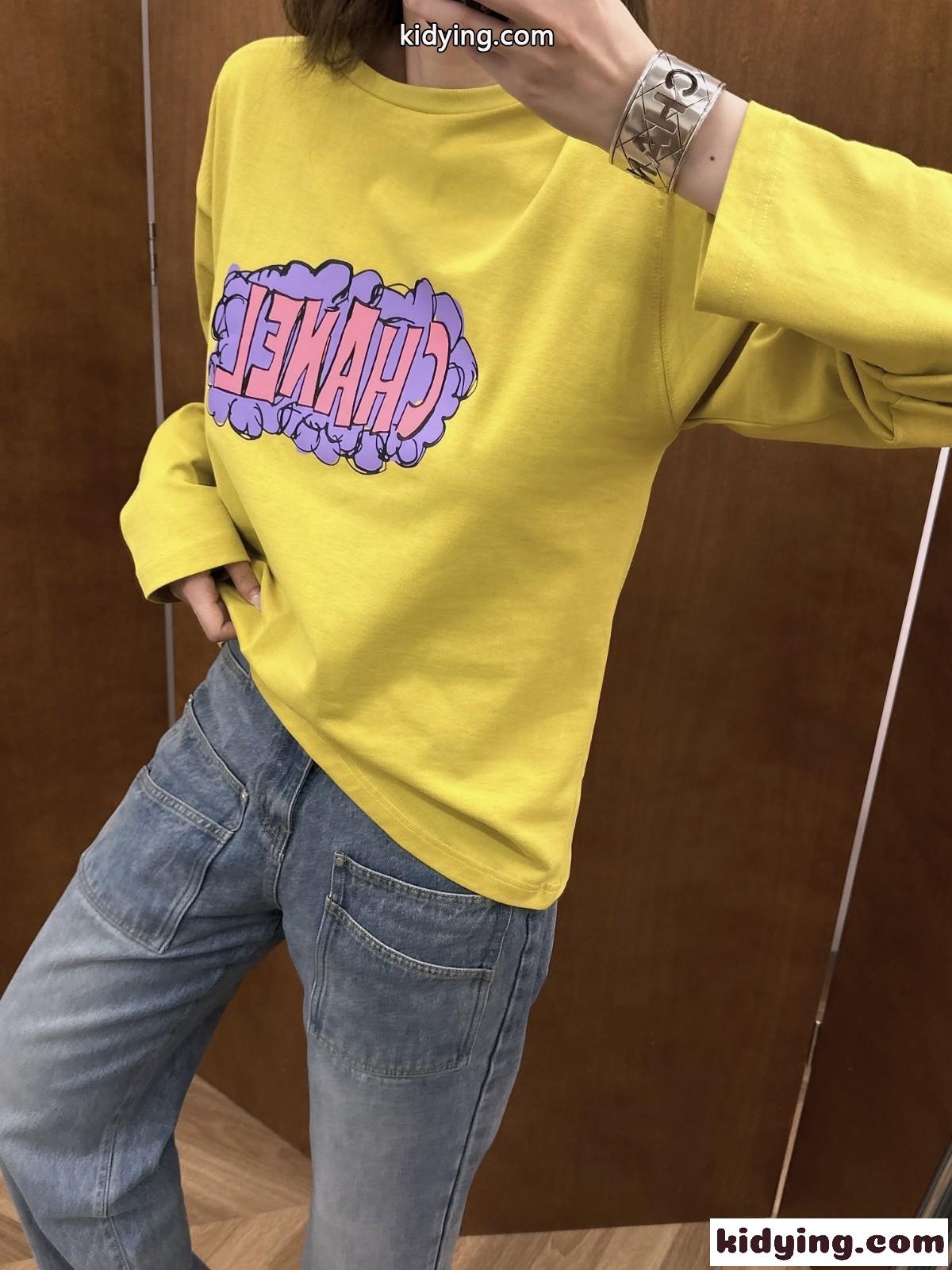 カジュアル 可愛い プリント 長袖Tシャツ シャネル Tシャツ 偽物-5