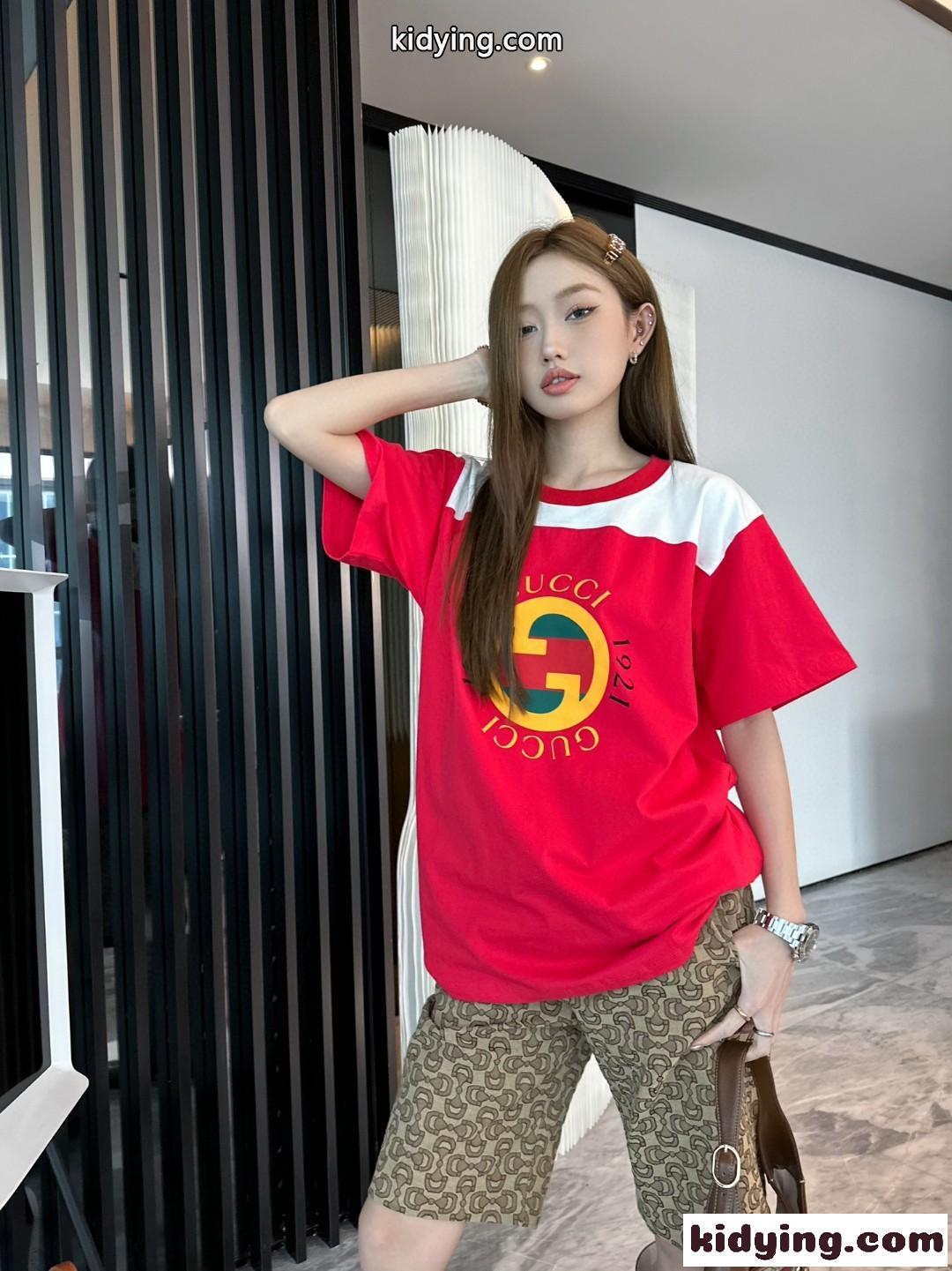 グッチ Tシャツ コピー 半袖 定番 おしゃれ ロゴ プリント クルーネック トップス-4