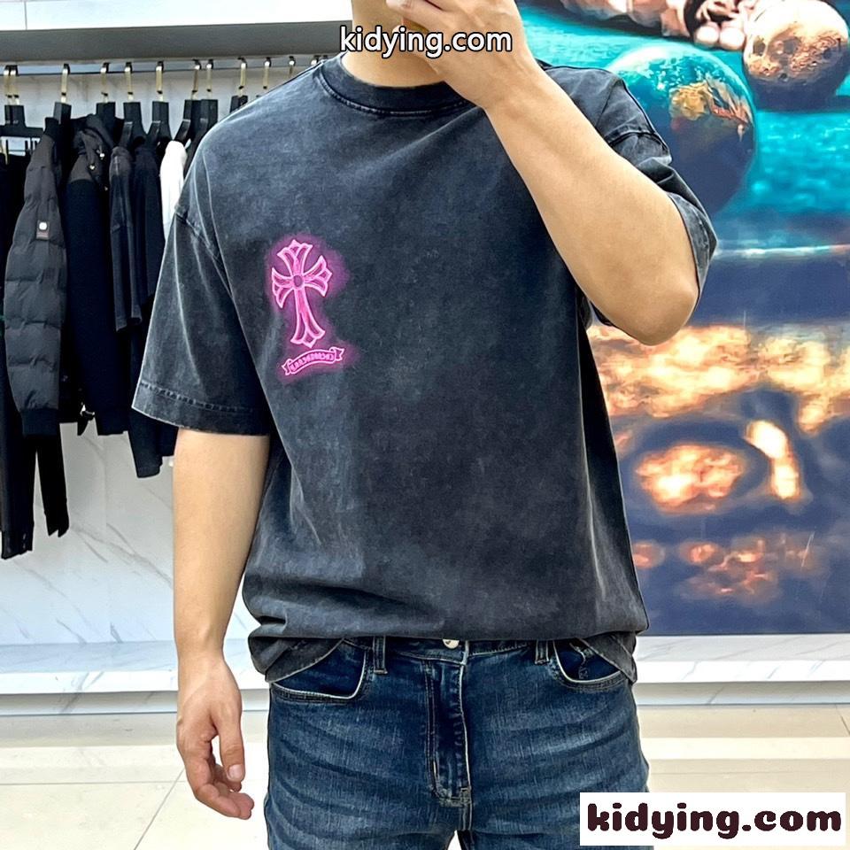 カジュアル クルーネック コットン 半袖Tシャツ クロムハーツ Tシャツ 偽物-1
