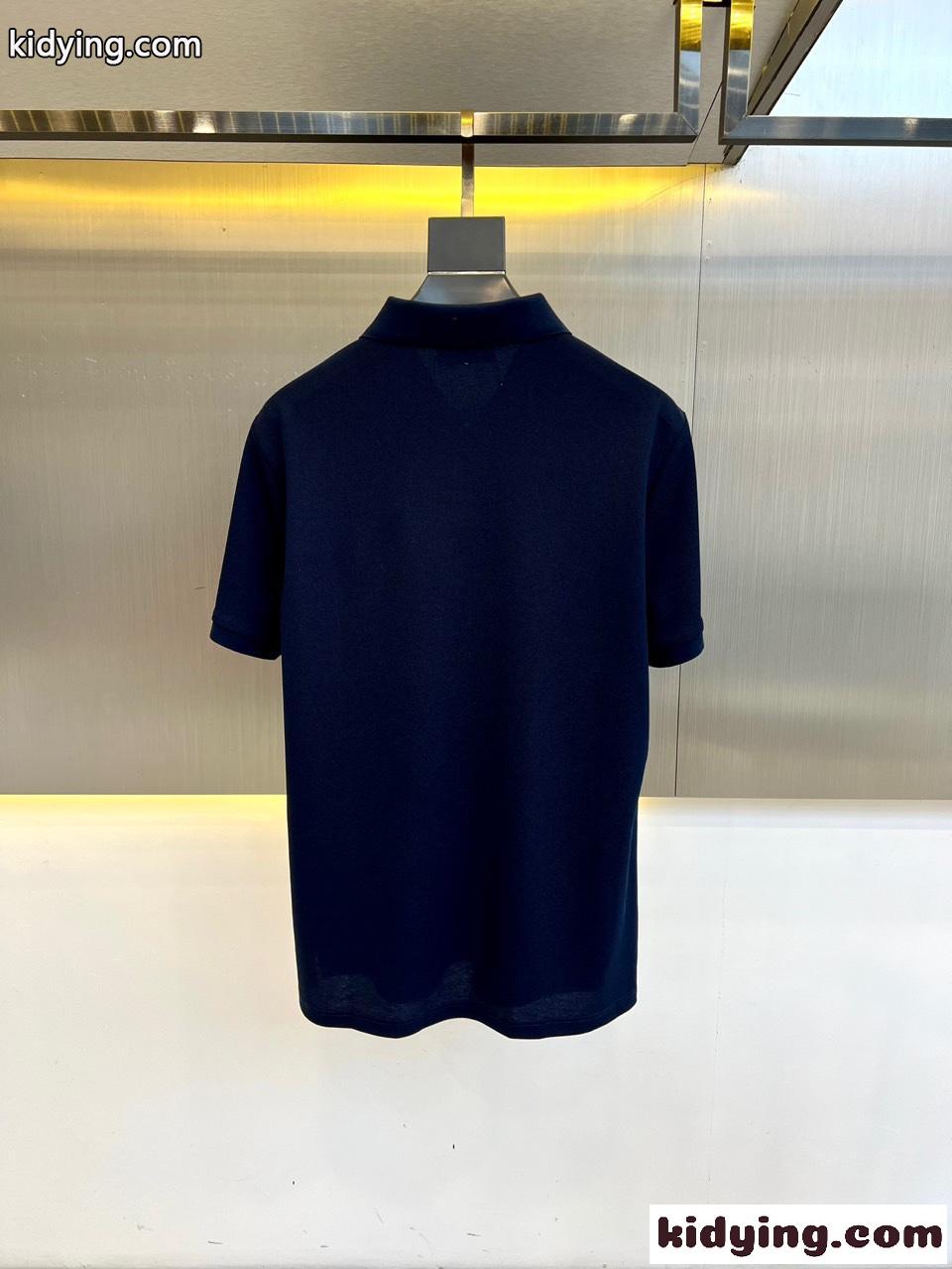 洗練された ハーフジップ ポロシャツ エルメス Tシャツ 偽物 コットンピケ ネイビー-3
